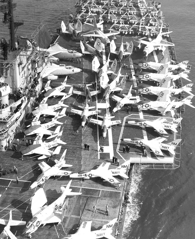 USS Bon Homme Richard (CVA-31) - N437C.jpg :: USS Bon Homme Richard (CVA-31), Aircraft Carrier Attack, Vietnam War - US NAVY PHOTO: A great view of USS Bon Homme Richard (CVA-31) as she departs San Francisco for WestPac, 1 Nov 1958, with Carrier Air Group 19 (CVG-19) aboard.