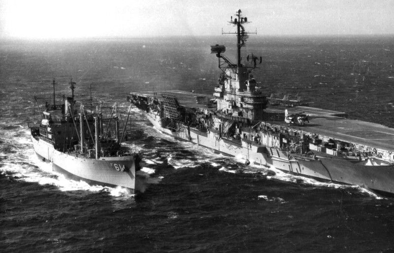 USS Bon Homme Richard (CVA-31) - N437J.jpg :: USS Bon Homme Richard (CVA-31), Aircraft Carrier Attack, Vietnam War - US NAVY PHOTO: USS Bon Homme Richard (CVA-31) conducting an UNREP (Underway Replenishment) with USS Procyon (AF-61), circa 1962-1963.