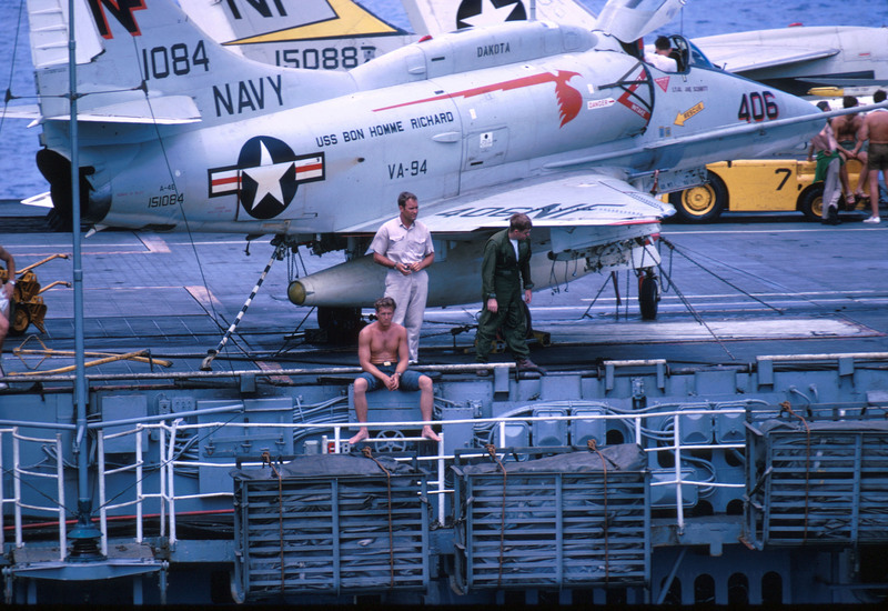 USS Bon Homme Richard (CVA-31) - N438L.jpg :: USS Bon Homme Richard (CVA-31), Aircraft Carrier Attack, Vietnam War - US NAVY PHOTO: A-4 Skyhawks on the deck of the USS Bon Homme Richard. 1970 on Yankee Station.