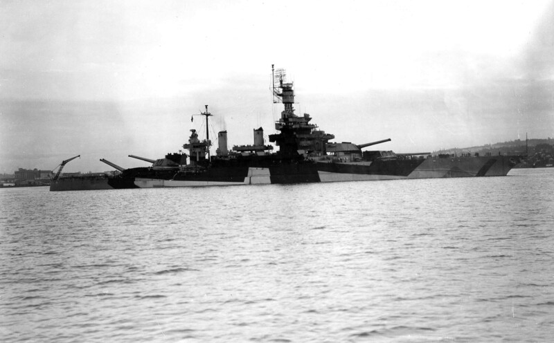 USS Colorado (BB-45) - N3160J.jpg :: USS Colorado (BB-45), Battleship, WW II - US NAVY PHOTO: Broadside view, starboard side of the USS Colorado (BB-45), during her refit trials in Puget Sound, Washington on 2 Oct 1944.