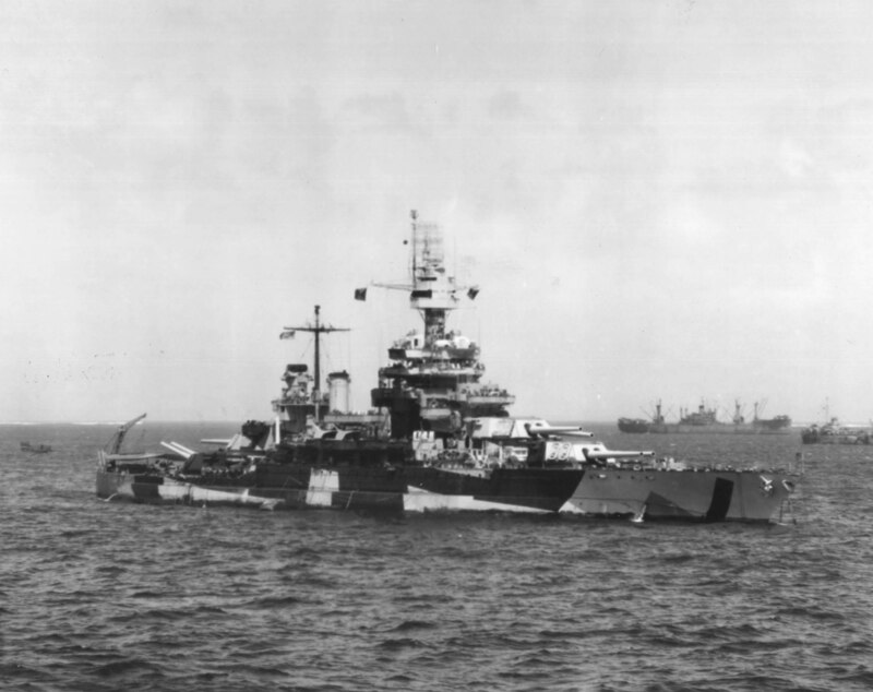 USS Colorado (BB-45) - N3161D.jpg :: USS Colorado (BB-45), Battleship, WW II - US NAVY PHOTO: USS Colorado (BB-45) anchored at Ulithi, in the Carolines, as seen from the USS Makin Island (CVE-93), 15 Mar 1945.