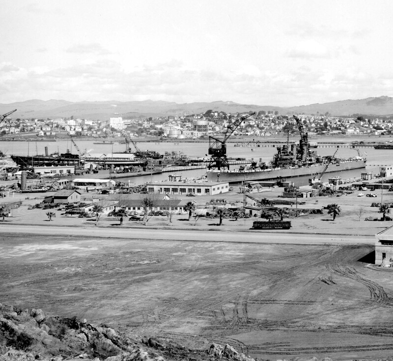 USS Helena (CL-50) - N2365C.jpg :: USS Helena (CL-50), Light Cruiser, WW II - US NAVY PHOTO: Long range photo of the Mare Island Southern waterfront. Left to right USS Whale (SS-239) on the ways with USS Humphreys (DD-236) just under Whale and USS Helena (CL-50) on the right. Photo taken on 13 Mar 1942.