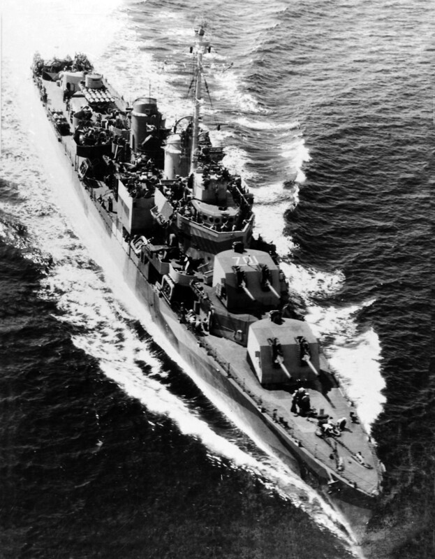 USS John W Weeks (DD-701) - N6747.jpg :: USS John W. Weeks, (DD-701), Destroyer, WW II - US NAVY PHOTO: USS John W. Weeks (DD-701) aerial 1/4 bow, underway, 23 Aug 1943.
