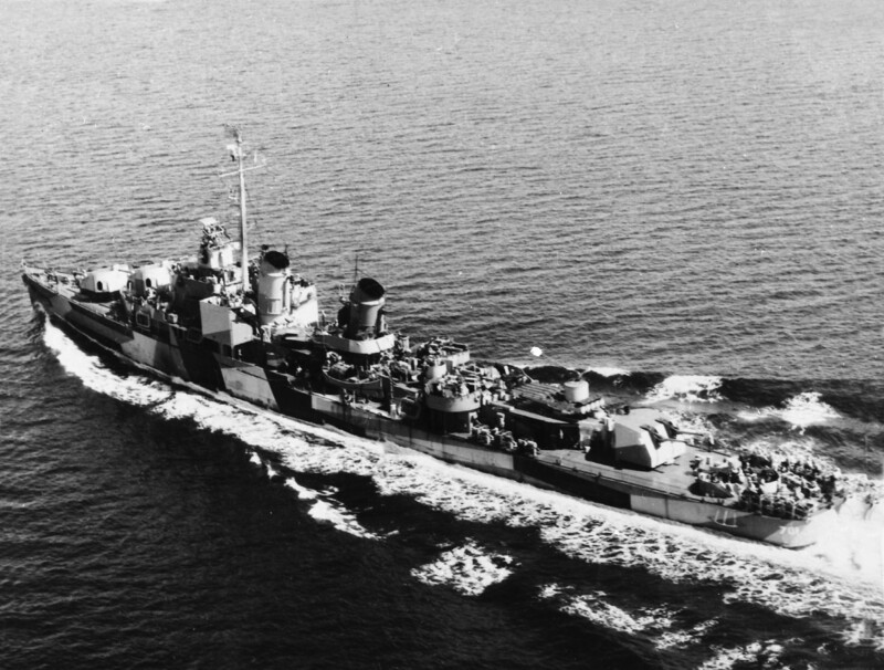 USS John W Weeks (DD-701) - N6749.jpg :: USS John W. Weeks, (DD-701), Destroyer, WW II - US NAVY PHOTO: USS John W. Weeks (DD-701) aerial 3/4 stern, underway, 23 Aug 1944.
