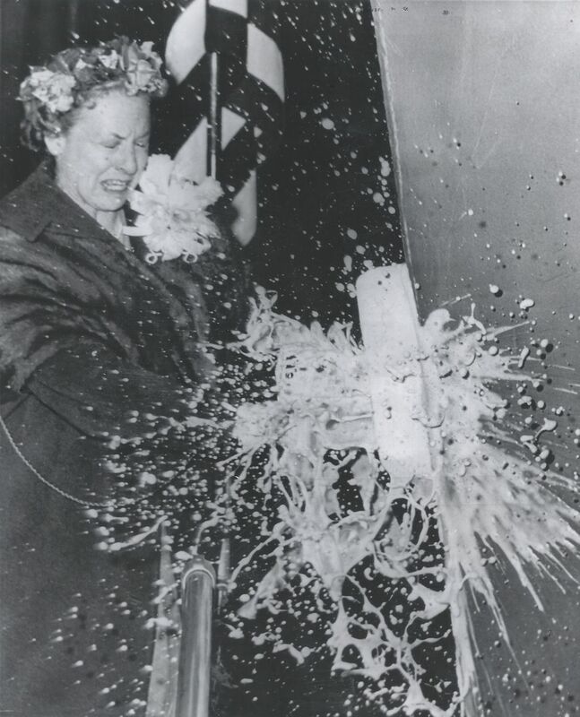 USS Lawrence (DDG-4) - N25990.jpg :: USS Lawrence (DDG-4), Guided Missile Destroyer, Vietnam War - US NAVY PHOTO: Christening the USS Lawrence (DDG-4), 27 Feb 1960 at New York Shipbuilding by Mrs. Fernie C. Hubbbard.