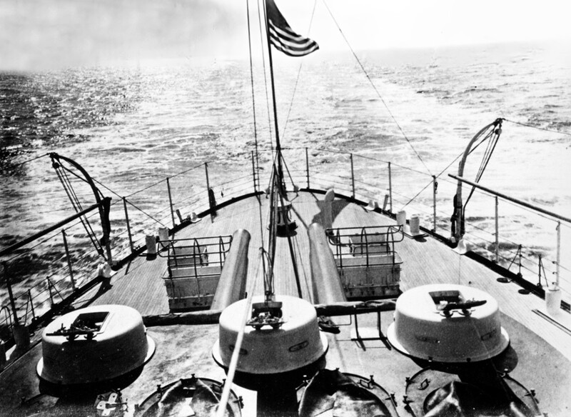 USS Maine (BB-10) - N2961H.jpg :: USS Maine (BB-10), Battleship, Post-Civil War - US NAVY PHOTO: USS Maine (BB-10) looking astern from the after superstructure while underway, circa 1903-1905. Note open hatches on after 12\