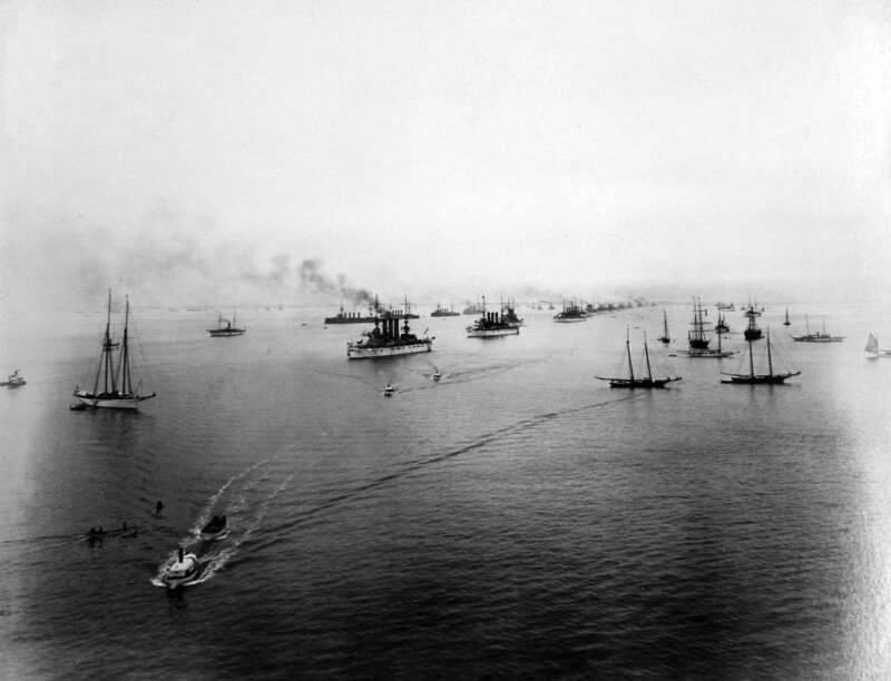 USS Maine (BB-10) - N2962F.jpg :: USS Maine (BB-10), Battleship, Post-Civil-War - US NAVY PHOTO: Circa 1907 photograph of US Navy battleships of the Maine, Virginia & Connecticut -classes & other units of the Atlantic fleet at a Naval Review off Old Point Comfort.