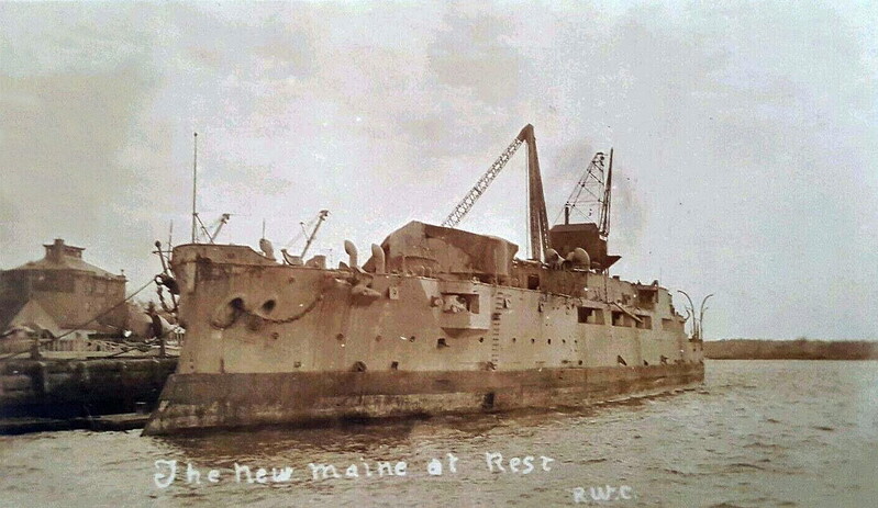 USS Maine (BB-10) - N2964G.jpg :: USS Maine (BB-10), Battleship, WW II - US NAVY PHOTO: USS Maine (BB-10) at rest.
