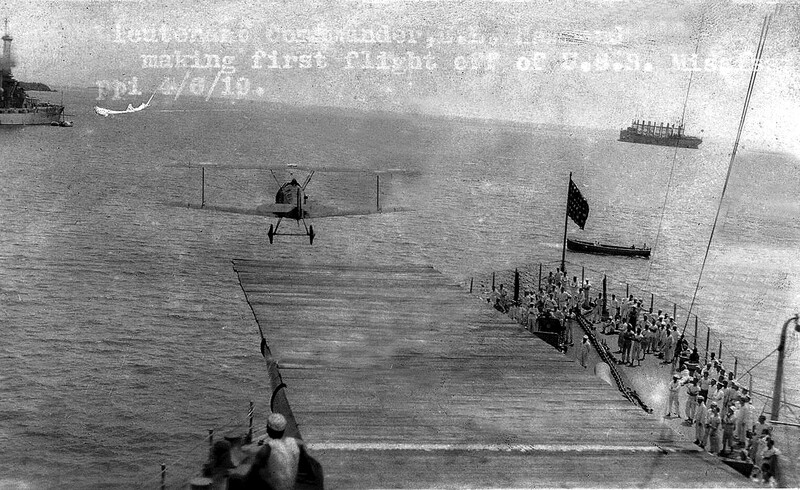 USS Mississippi (BB-41) - N3116F.jpg :: USS Mississippi (BB-41), Battleship, Post-WW I - US NAVY PHOTO: Sopwith Camel taking off from a wooden flight deck constructed on the USS Mississippi (BB-41) on 6 Apr 1919. The operation of wheeled aircraft from decks like this led the United States Navy into aircraft carrier development.