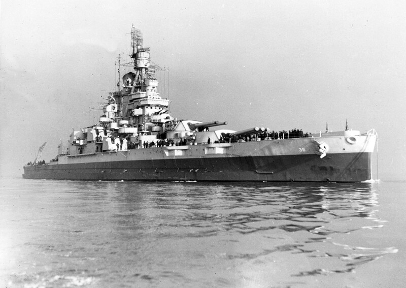 USS Nevada (BB-36) - N3062M.jpg :: USS Nevada (BB-36), Battleship, WW II - US NAVY PHOTO: USS Nevada (BB-36) overhauled at the U.S. Navy Dry Dock, Boston Navy Yard.
