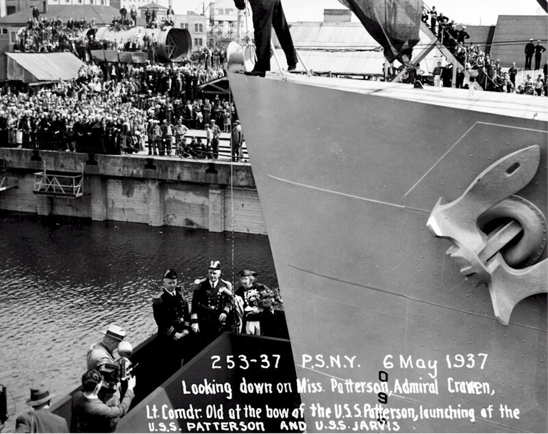 USS Patterson (DD-392) - N4362D.jpg :: USS Patterson (DD-392), Destroyer, Post-WW I - US NAVY PHOTO: Photographers shoot the christening party, just before the USS Patterson (DD-392) was christened at Puget Sound Navy Yard, 6 May 1937. Party includes (left-right): Lieutenant Commander Francis P. Old, aide to Admiral Craven; Rear Admiral Thomas T. Craven, commandant of the Thirteenth Naval District; Miss Elizabeth P. Patterson, sponsor.