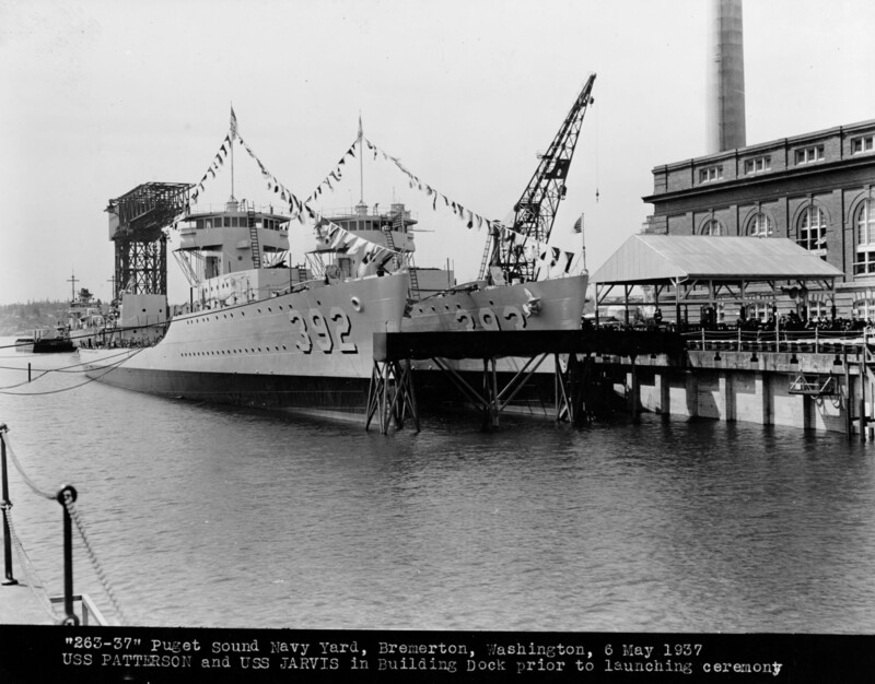 USS Patterson (DD-392) - N4362F.jpg :: USS Patterson (DD-392), Destroyer, Post-WW I - US NAVY PHOTO: USS Patterson (DD-392) and USS Jarvis (DD-393) in the building dock prior to their launching ceremony, at the Puget Sound Navy Yard, Bremerton, Washington, 6 May 1937.