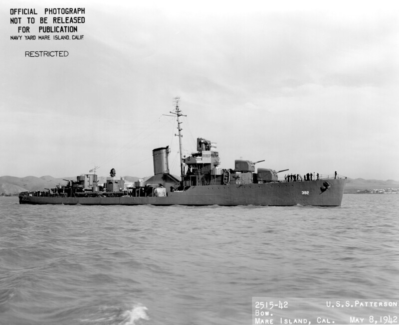 USS Patterson (DD-392) - N4363D.jpg :: USS Patterson (DD-392), Destroyer, WW II - US NAVY PHOTO: USS Patterson (DD 392) in San Pablo Bay off Mare Island on 8 May 1942. 
