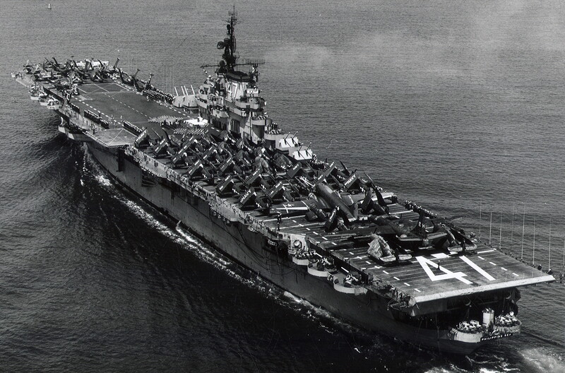 USS Philippine Sea (CVA-47) - N549L.jpg :: USS Philippine Sea (CVA-47), Aircraft Carrier, Attack, Korean War - US NAVY PHOTO: USS Philippine Sea (CVA-47) underway, ferrying aircraft, circa 1953.