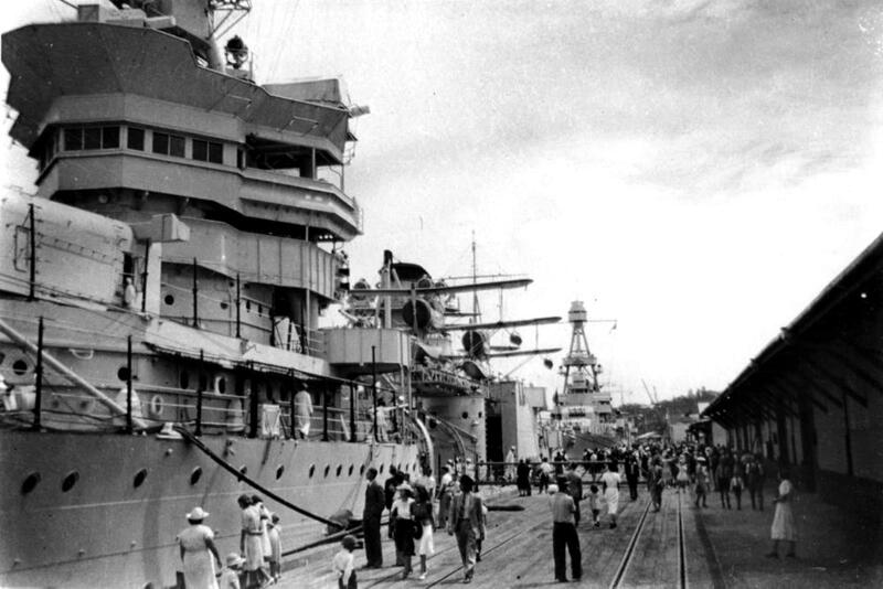 USS Portland (CA-33) - N1743H.jpg :: USS Portland (CA-33), Heavy Cruiser, Post-WW I - US NAVY PHOTO: USS Portland (CA-33), docked at the South Brisbane wharves, while on a goodwill visit to Brisbane by the U.S. Navy, 25 Mar 1941. This was the first visit of an American Naval Squadron to Brisbane during World War II . This was prior to the Japanese invasion of Pearl Harbor in Dec 1941. USS Chicago (CA 29) is moored astern of USS Portland. The squadron was made up of the cruisers USS Chicago (CA 29), flying the flag of Rear Admiral John H. Newton, and USS Portland, escorted by destroyers Clark, Conyngham, Reid, Cassin and Downes. The ships had arrived from Sydney, having also visited New Zealand.