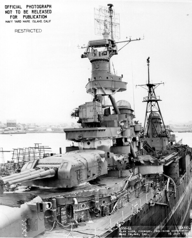 USS Portland (CA-33) - N1747D.jpg :: USS Portland (CA-33), Heavy Cruiser, WW II - US NAVY PHOTO: Amidships plan view of USS Portland (CA 33) in Mare Island's dry dock #3 on 16 Jul 1944. She was in dock from 29 May until 16 Jul 1944. She was in overhaul at the shipyard from 25 May until 7 Aug 1944.
