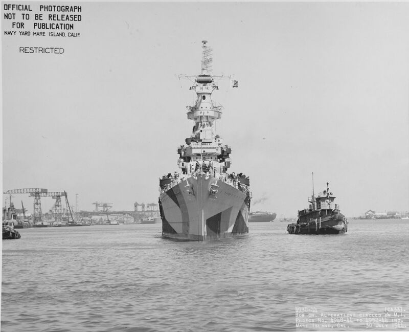 USS Portland (CA-33) - N1747H.jpg :: USS Portland (CA-33), Heavy Cruiser, WW II - US NAVY PHOTO: USS Portland (CA 33) off the Mare Island Navy Yard, California, 30 Jul 1944. Her camouflage is Measure 32, Design 7d.