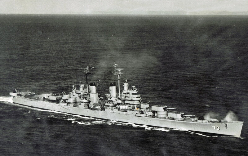 USS Saint Paul (CA-73) - N1911J.jpg :: USS Saint Paul (CA-73), Heavy Cruiser, Korean War - US NAVY PHOTO: USS Saint Paul (CA 73). The configuration of her conning tower/bridge structure and the presence of the helicopter pad on the fantail vice aircraft catapults indicate the date is 1949-1955. The location is unknown.