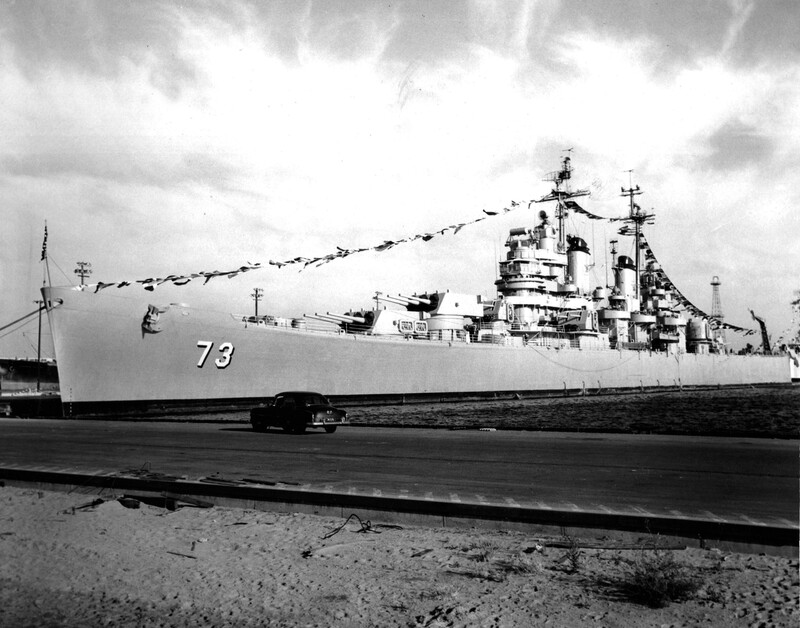 USS Saint Paul (CA-73) - N1912J.jpg :: USS Saint Paul (CA-73), Heavy Cruiser, Korean War - US NAVY PHOTO: Dress Ship aboard USS Saint Paul (CA-73) in May 1951. The location is not listed on the photo but I think she is at Long Beach Navy Yard, ready to celebrate Memorial Day.