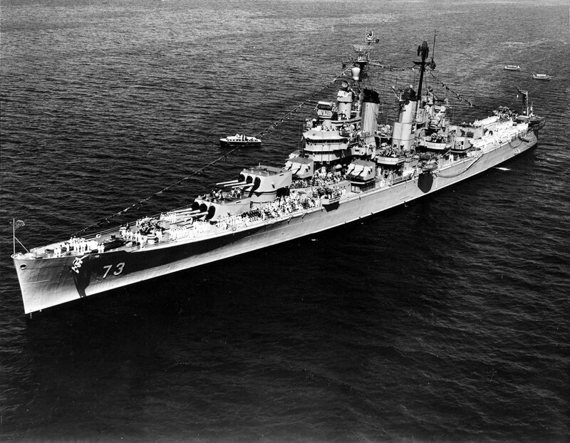 USS Saint Paul (CA-73) - N1913D.jpg :: USS Saint Paul (CA-73), Heavy Cruiser, Vietnam War - US NAVY PHOTO: USS Saint Paul (CA-73) port bow view while participating in the First Fleet Review, Long Beach Harbor, 14 Sep 1956.