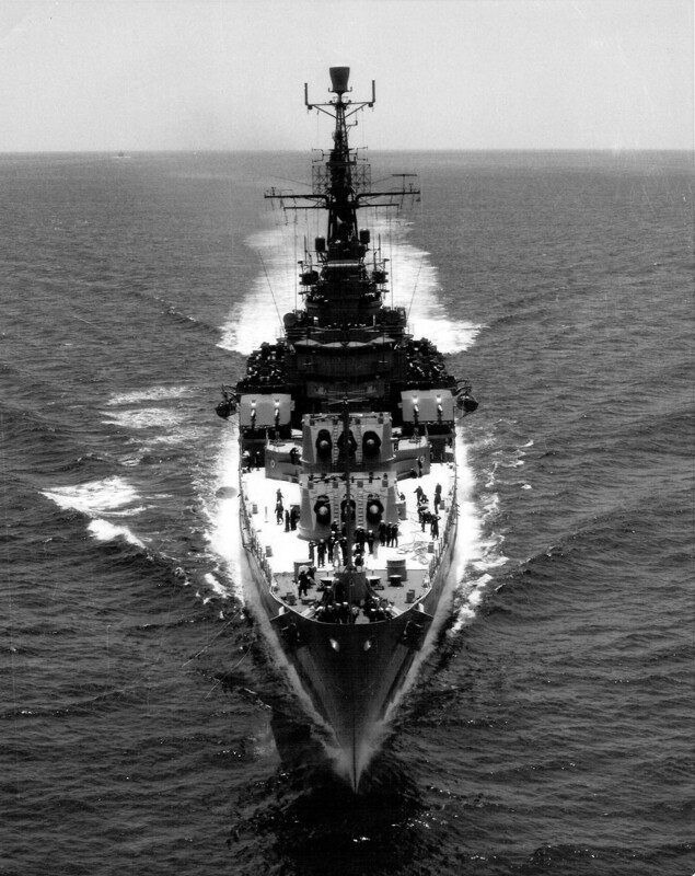 USS Saint Paul (CA-73) - N1914F.jpg :: USS Saint Paul (CA-73), Heavy Cruiser, Vietnam War - US NAVY PHOTO: Bow view of the USS Saint Paul (CA-73) off of Kannonsaki, Japan, 21 May 1966. Photographer: K.A. George PH2. 