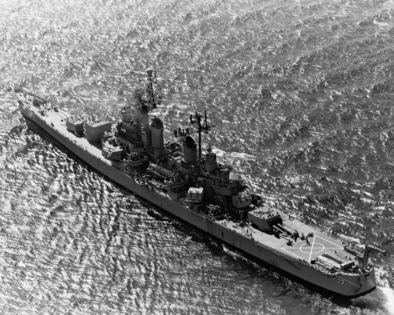 USS Saint Paul (CA-73) - N1914H.jpg :: USS Saint Paul (CA-73), Heavy Cruiser, Vietnam War - US NAVY PHOTO: The Heavy Cruiser USS Saint Paul (CA-73) steams off the coast of North Vietnam the day after her eight inch guns shelled the Ren Thuy thermal power plant seven miles inland (6 Jul 1967). Photographer: JO1 R.S. Whitehead. 