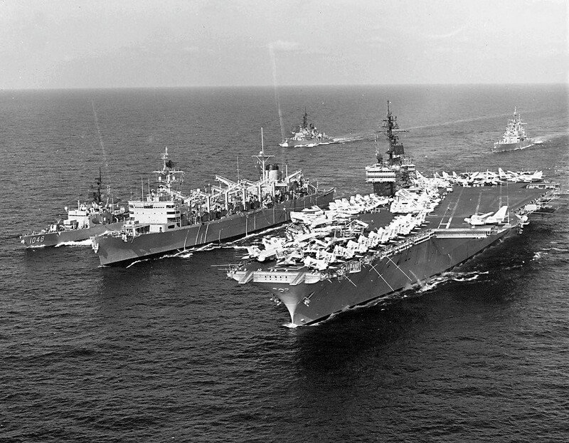 USS Sample (DE-1048) - N27022C.jpg :: USS Sample (DE-1048), Destroyer Escort, Vietnam War - US NAVY PHOTO: 16 Mar 1978: the Pacific Ocean - USS Sample (FF-1048) is seen replenishing from USS Sacramento (AOE-1) while underway in the Pacific Ocean. Sacramento is also simultaneously replenishing USS Kitty Hawk (CV-63).