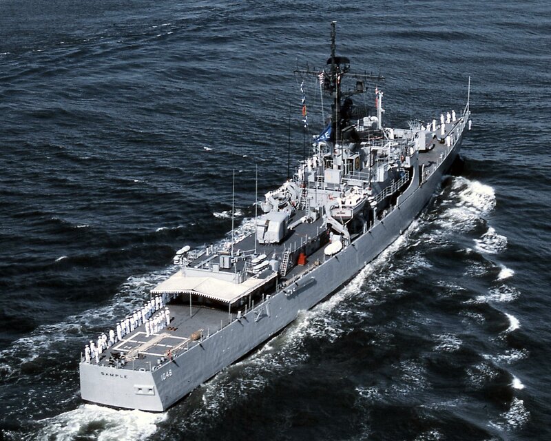 USS Sample (FF-1048) - N27023D.jpg :: USS Sample (FF-1048), Frigate, Post-Vietnam War - US NAVY PHOTO: 1987: off Vancouver, B.C. - USS Sample (FF-1048) inbound for a port visit to Vancouver, British Columbia.