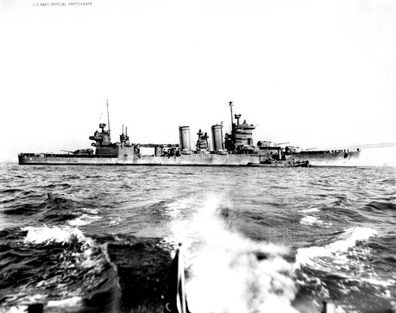 USS San Francisco (CA-38) - N1804G.jpg :: USS San Francisco (CA-38), Heavy Cruiser, WW II - US NAVY PHOTO: The USS San Francisco (CA-38) is seen off San Francisco on 11 Dec 1942. The suspension section of the Oakland Bay Bridge is in the background.
