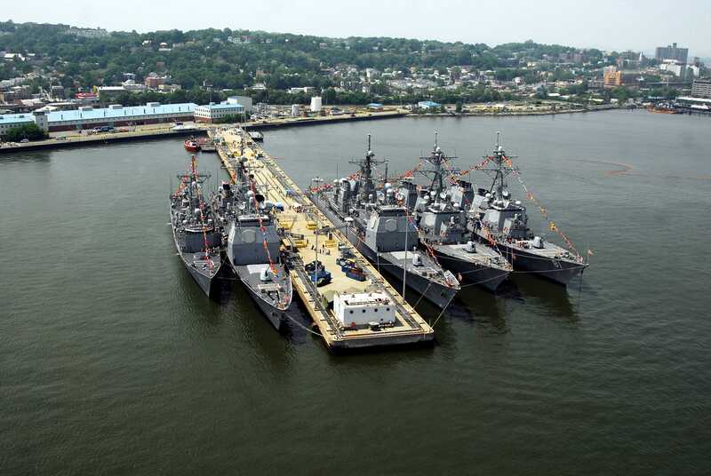 USS San Jacinto (CG-56) - N30214B.jpg :: USS San Jacinto (CG-56), Guided Missile Cruiser, Iraq War - US NAVY PHOTO: From left, guided-missile frigate USS Stephen W. Groves (FFG-29), guided-missile cruisers USS Hue City (CG-66) and USS San Jacinto (CG-56), and guided-missile destroyers USS Oscar Austin (DDG-79) and USS Winston S. Churchill (DDG-81) are moored as part of Fleet Week. The 20th annual Fleet Week New York City provides an opportunity for citizens of New York City and the surrounding Tri-State area to meet more than 3,000 Sailors, Marines and Coast Guardsmen, 23-31 May 2007. U.S Navy photo by Mass Communication Specialist 3rd Class Kenneth R. Hendrix.