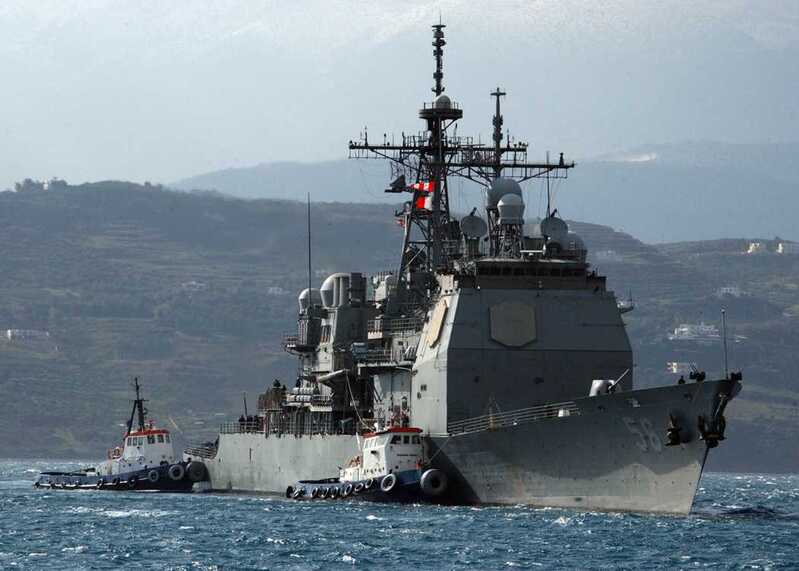 USS San Jacinto (CG-56) - N30214C.jpg :: USS San Jacinto (CG-56), Guided Missile Cruiser, Iraq War - US NAVY PHOTO: The Ticonderoga-class guided-missile cruiser USS San Jacinto (CG-56) arrives in Souda Harbor, Greece for a routine port visit. San Jacinto departed Norfolk, Va. in Nov and is on deployment in the U.S. 6th Fleet area of responsibility, 28 Jan 2008. U.S. Navy Photo by Paul Farley.