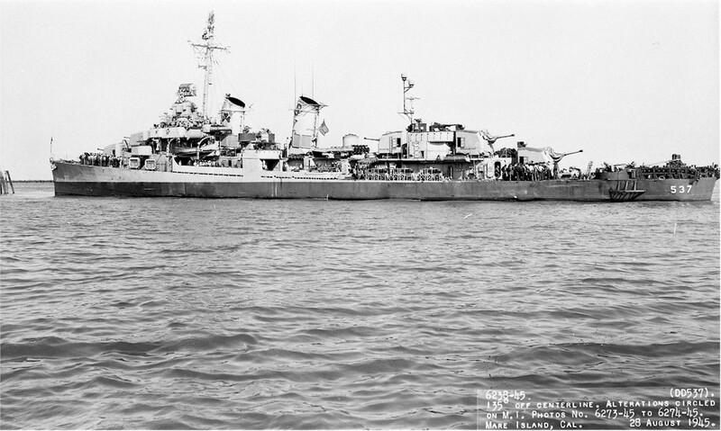 USS The Sullivans (DD-537) - N5274G.jpg :: USS The Sullivans (DD-537), Destroyer, WW II - US NAVY PHOTO: USS The Sullivans (DD-537) off Mare Island on 28 Aug 1945.

