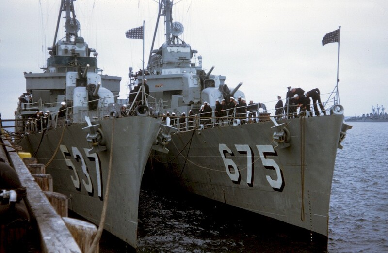 USS The Sullivans (DD-537) - N5274L.jpg :: USS The Sullivans (DD-537), Destroyer, WW II - US NAVY PHOTO: View of the USS Lewis Hancock (DD-675) and USS The Sullivans (DD-537) during the 1952 Korean Deployment.