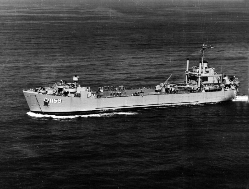 USS Tom Green County (LST-1159) - N26781.jpg :: USS Tom Green County (LST-1159), Landing Ship, Tank, Post-Korean War - US NAVY PHOTO: USS Tom Green County (LST-1159) aerial broadside, underway, 9 May 1955.