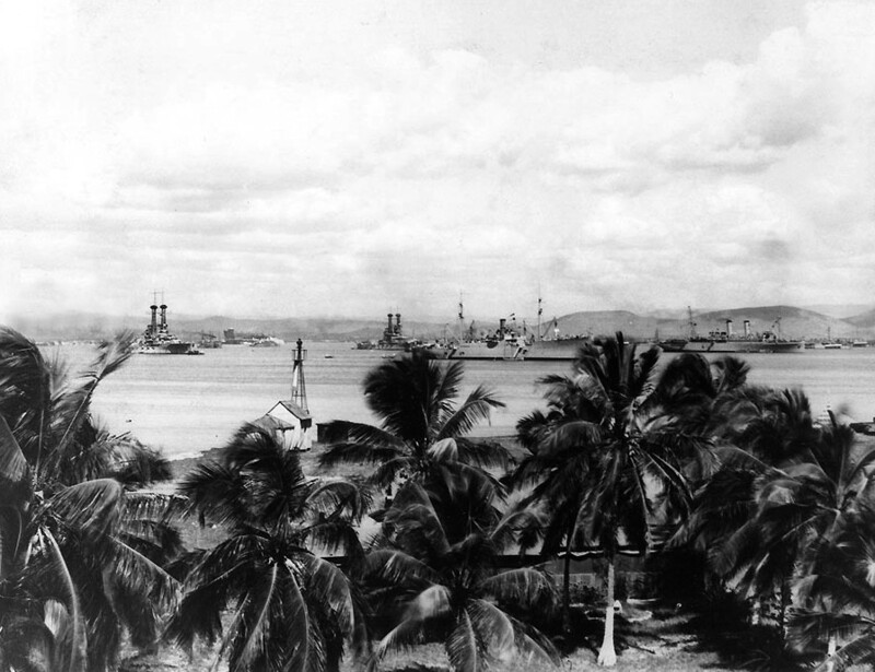 USS Vestal (AR-4) - N20151G.jpg :: USS Vestal (AR-4), Repair Ship, Post-WW I - US NAVY PHOTO: View of the harbor at Guantanamo Bay, Cuba with battleships, destroyers and auxiliaries of the U.S. Fleet present, circa 1922. Ship in center is USS Vestal (AR-4). In the right distance is USS Columbia (AG-9), the Fleet's administrative flagship.