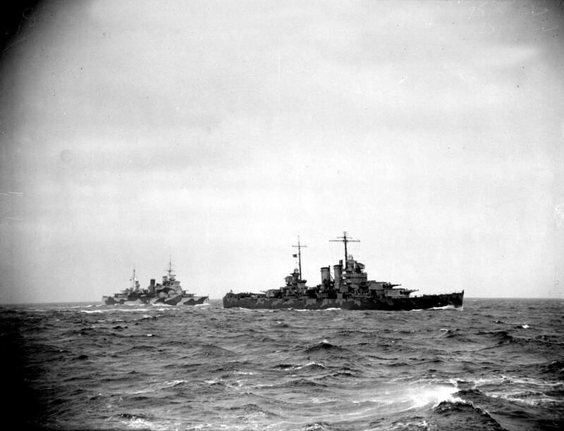 USS Witchita (CA-45) - N1839M.jpg :: USS Witchita (CA-45), Heavy Cruiser, WW II - US NAVY PHOTO: USS Wichita (CA-45) together with HMS London (C 69) in formation while covering a convoy to Northern Russia in May 1942.