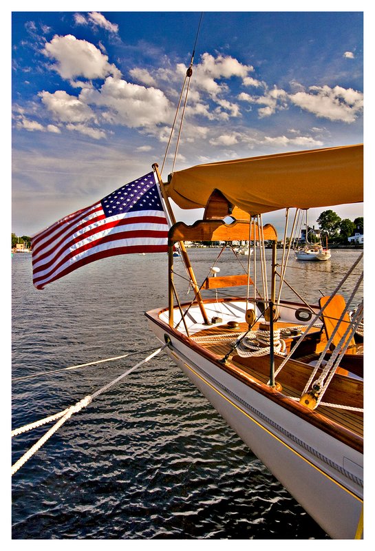 American flag - Mystic River.jpg :: Mystic - The American flag on the stern of a sailing boat on the Mystic River. 