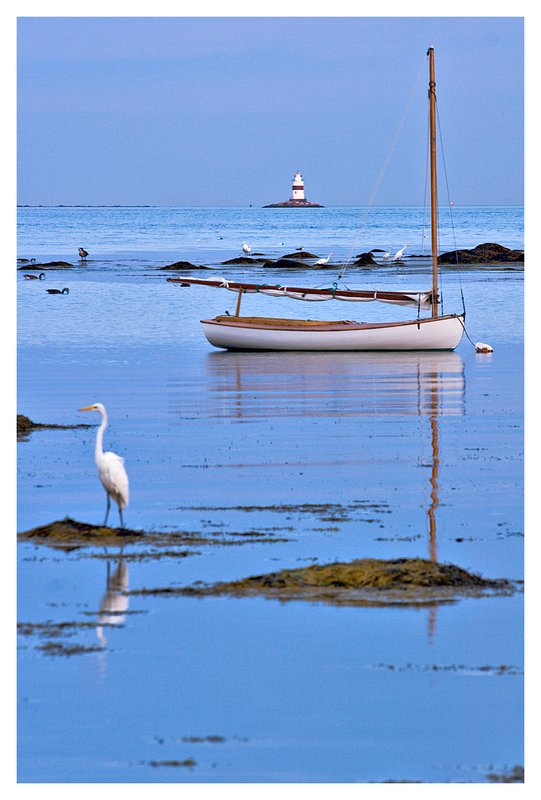 Masons Island-dusk.jpg :: Mystic - A small sailboat at dusk is reflected in the placid waters of Mason's Island.