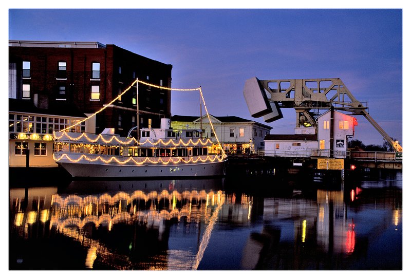 Mystic River-Christmas.jpg :: Mystic - A boat decorated for Christmas is reflected in the calm Mystic River.