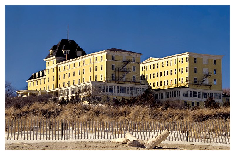 Ocean House- beach.jpg :: Watch Hill R.I. - The Ocean House, at one time one of the largest wooden structures on the East Coast, is viewed from it's private beach.