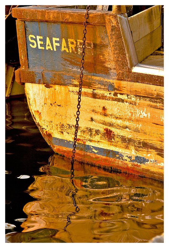 Seafarer reflection.jpg :: Stonington - Late day sun shines on the stern of the Seafarer. 