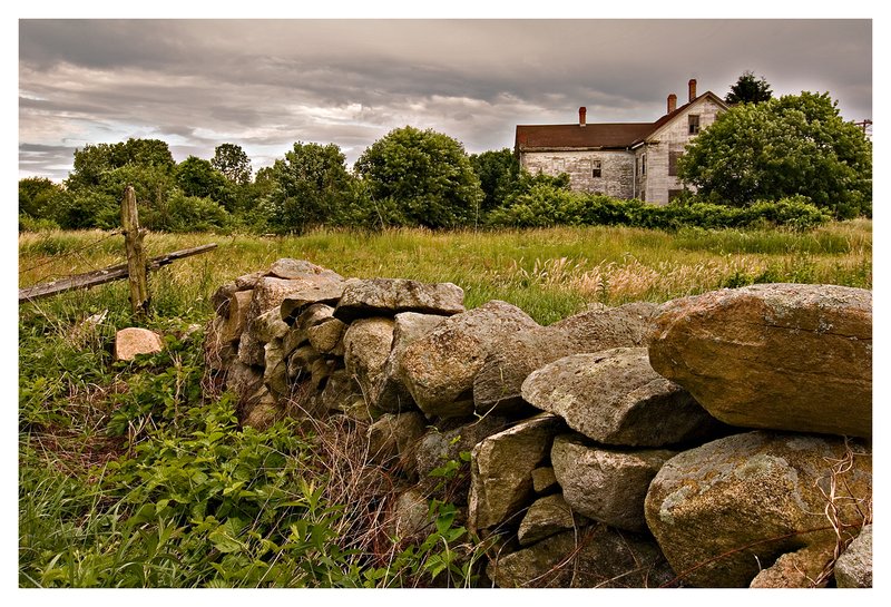 abandoned farmhouse.jpg :: Mystic Ct -  An old farm house is surrounded by an idyllic landscape of stone walls and open fields.