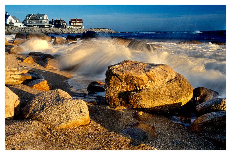 crashing surf.jpg :: Weekapaug R.I. - Heavy surf crashes over a rocky beach.