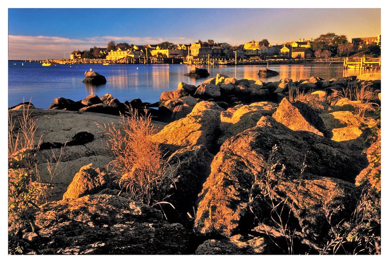 dawn - Stonington Ct..jpg :: Stonington - With Stonington Village in the background, early morning light shines on the landscape.