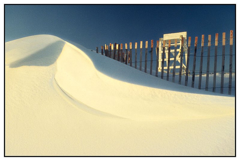 snowdrift - snow fence.jpg :: Westerly R.I. - A wind-swept snow drift at the town beach.