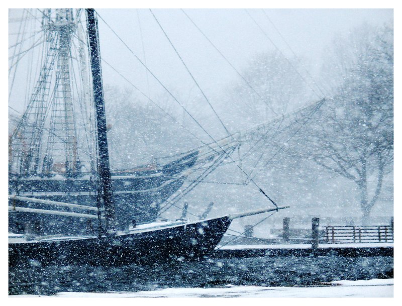 snowstorm and ships.jpg :: Mystic - Historic ships of the Mystic Seaport weather a raging snowstorm.