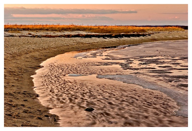 winter beach - sunset.jpg :: Napatree Point R.I. - A sunset reflected in the ice .