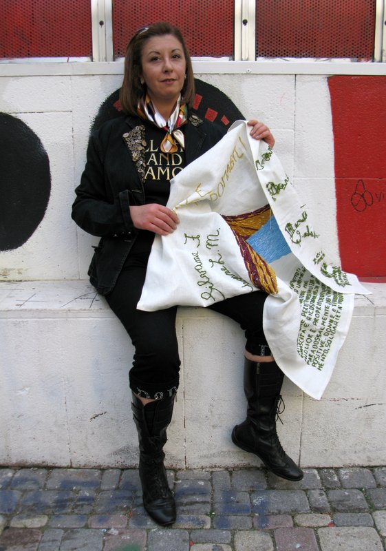 angela costa forze indominabili.jpg :: Terremotus Femminile is the second installment of an on-going Italy-based project I began in 2007 with 'Intransitu' in Puglia, mapping the female experience through the hand, the eye, and the voice. Each time, I work in collaboration with both the American sound-designer Steven Feld and groups of women who sew, weave, and embroider their stories in response to the particular idea, emotion or event. As an artist, my practise is concerned with memory, identity and territory. Here in Naples, the project concerns the earthquake of 1980, exhibited underground in collaboration with a group of women from the Quartieri Spagnoli who had never worked together before. The resulting elaboration of each woman's \