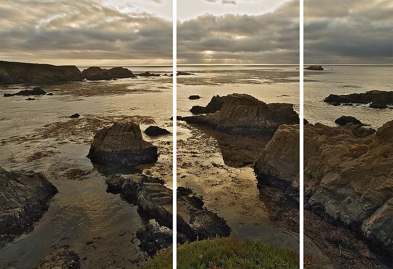 Garrapata triptych.jpg :: The remnants of an afternoon storm gently blanketed the setting sun and painted the rocky shoreline in glowing silver and gold at Garrapata State Park just north of Big Sur, California.

Available as a 24\