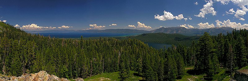 Lake Tahoe Panorama.jpg :: Panoramic view of Lake Tahoe with Fallen Leaf Lake in the foreground from the Mt. Tallac trail, Desolation Wilderness, South Lake Tahoe, California. 

Available as a 10\